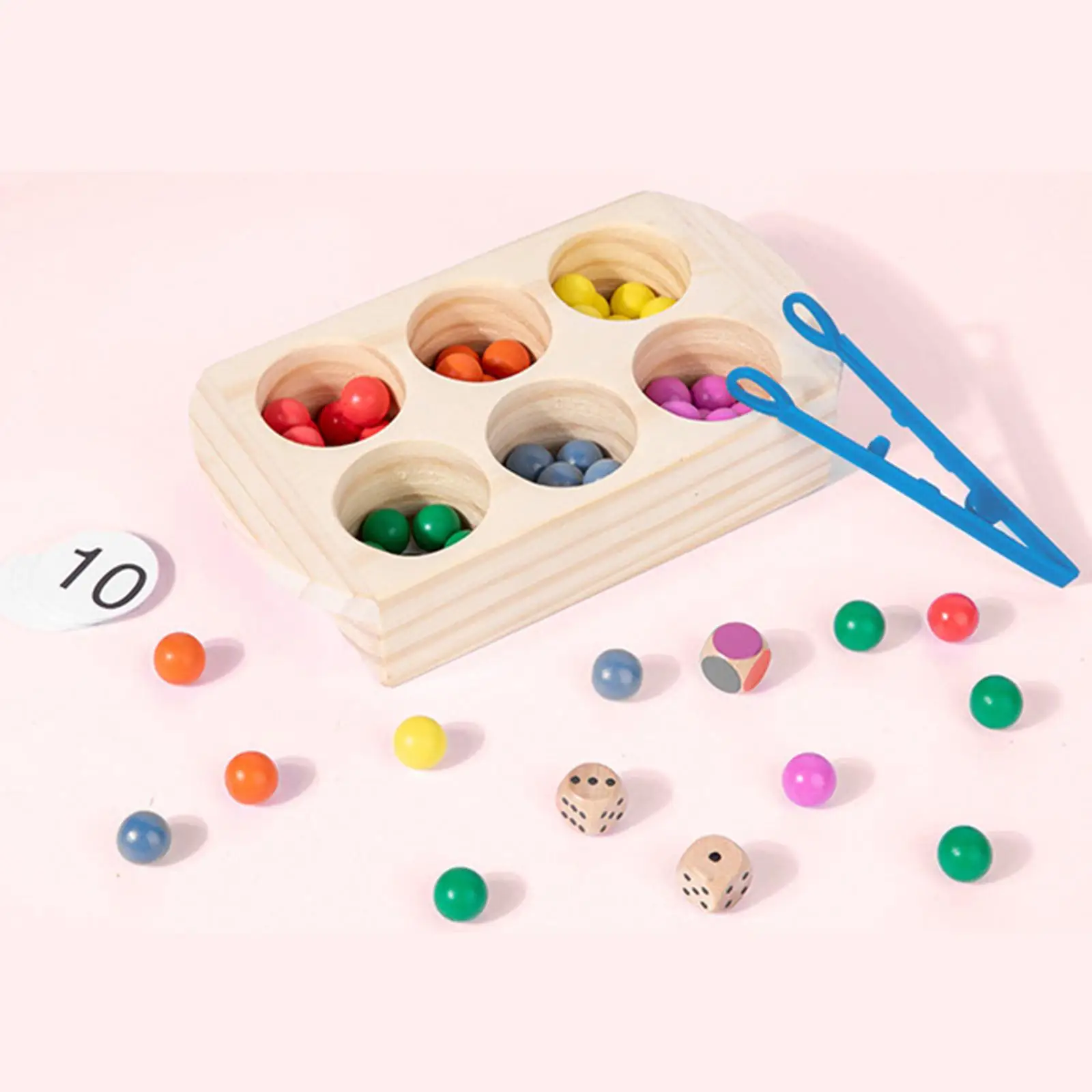 Toddler Wood Counting Bead Color Matching Early Educational Memory Toy