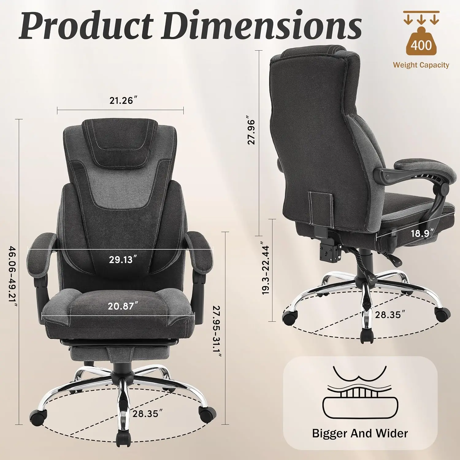 Massage Office Chair Footrest, 6-Point Vibration Heat Recliner, Big Tall Fabric Heavy People, BlackGrey, Customized