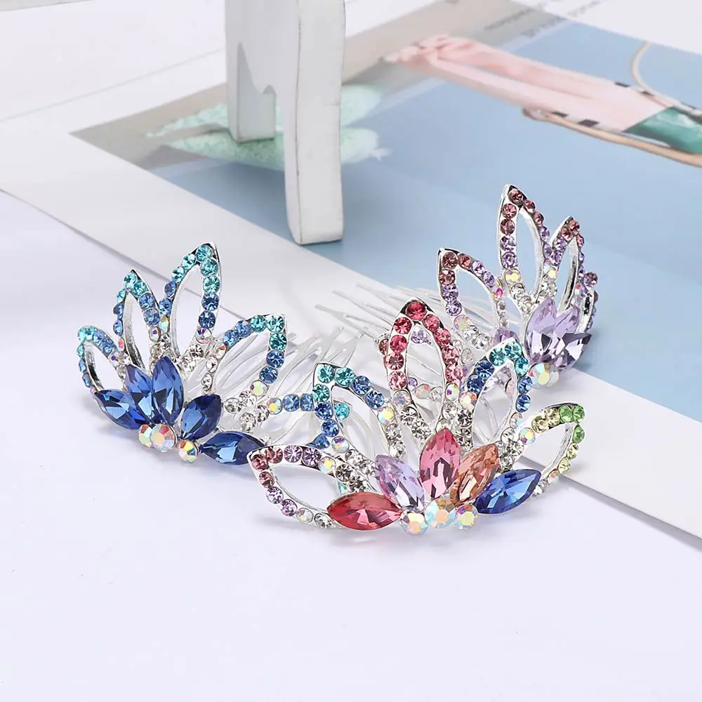 Mini Cute Flower Crystal Rhinestone Princess Crown Hair Comb Birthday Party Tiaras for Girls Hair Jewelry Accessories