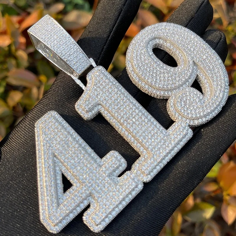 Custom Pave Cubic Zircon Letters&Numbers Pendant Iced Out Personalized Word Necklace With 12MM Cuban Link Chain Gift For Him