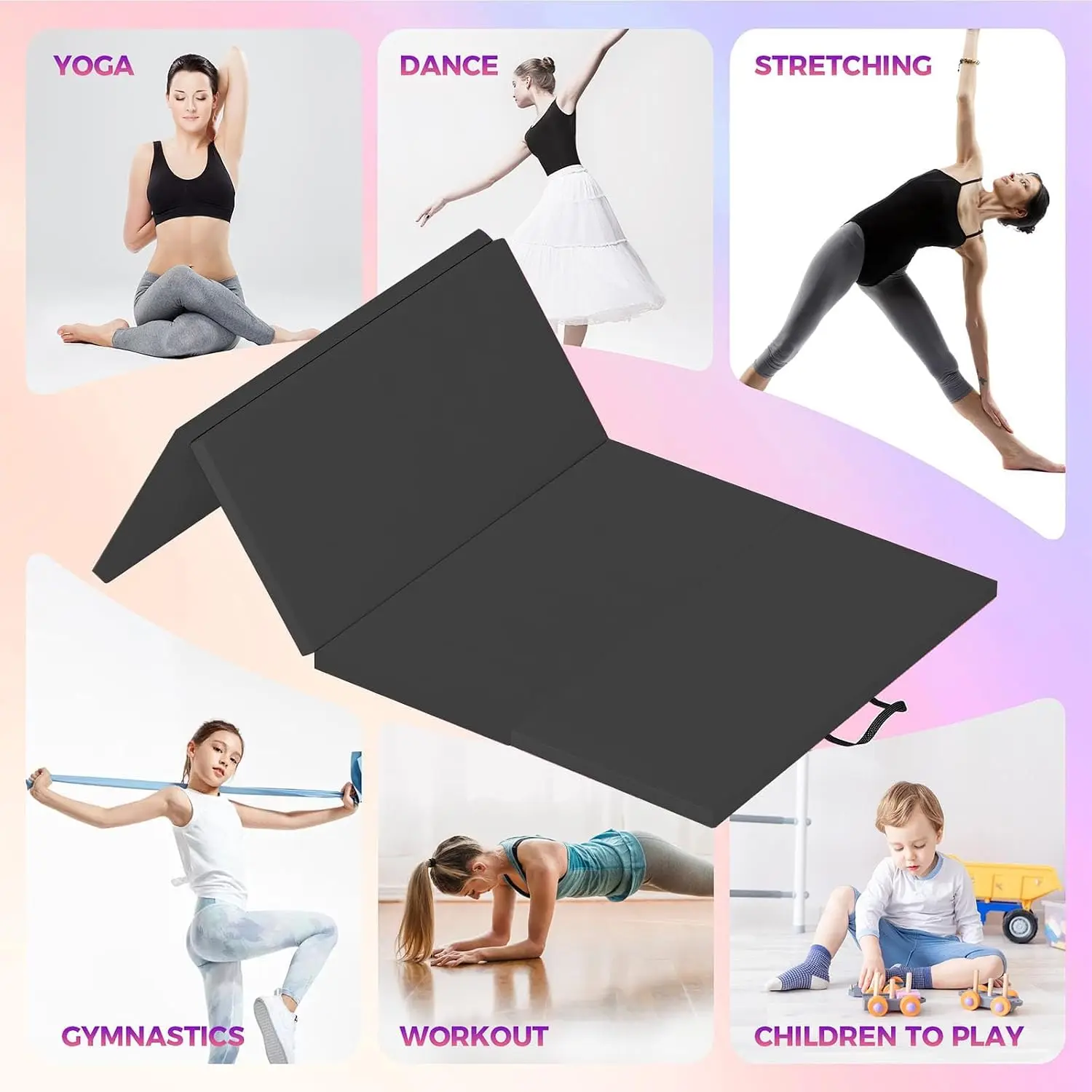 2 Inch Thick Foldable Yoga Mat Easy Storage For Travel Yoga Pilates Home Exercise Floor Mat Non-Slip Portable Exercise Mat Lightweight Gym Camping Sleeping Pad Waterproof Easy Clean