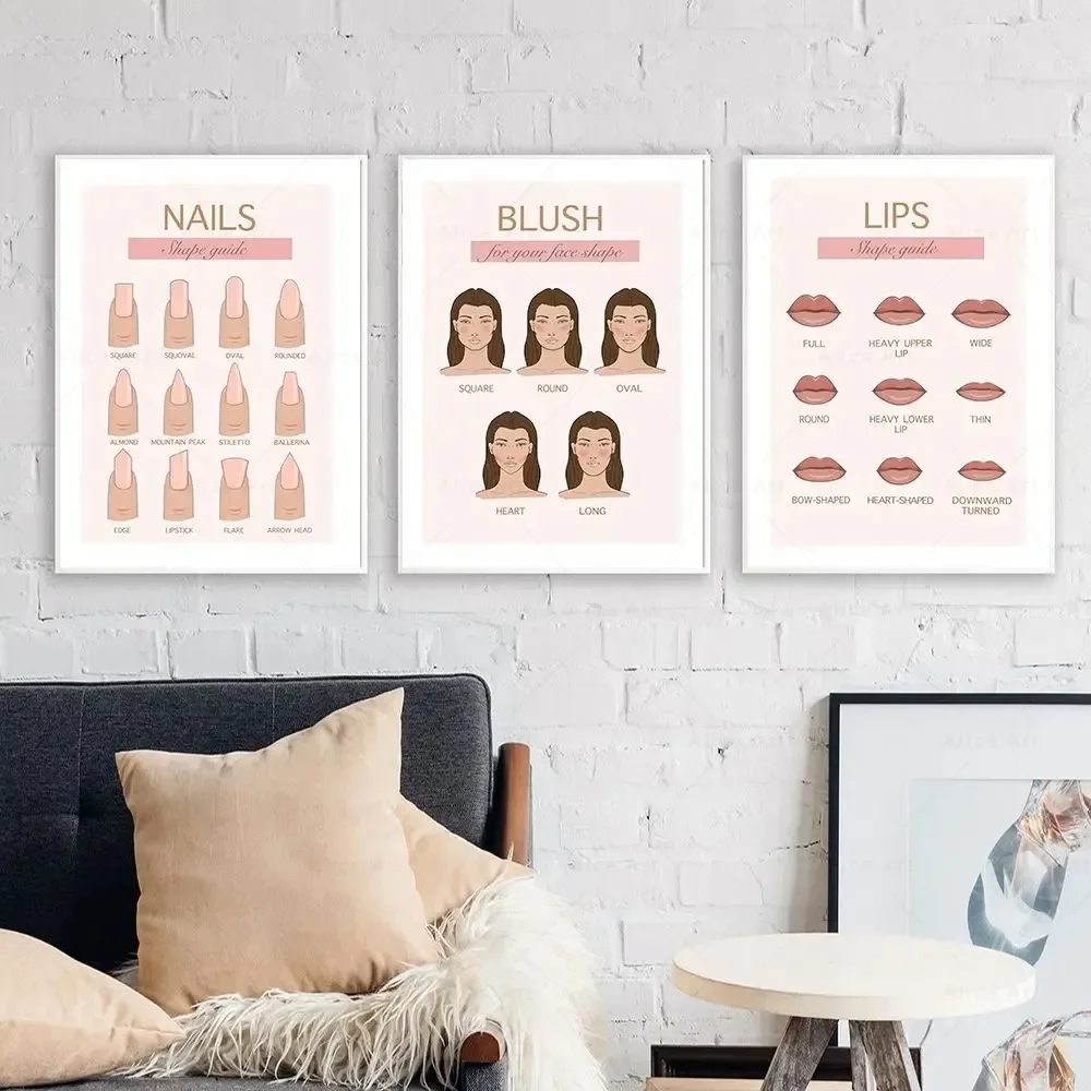 Fashion Nail Hand Manicure Blush Lips Wall Art Poster Beauty Makeup Canvas Painting Beauty Salon Room Bedroom Office Home Decor