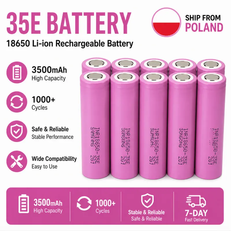 Image of EU-Lagerbestand 18650 INR18650-35E 3,7V 3500mAh 20A Hochleistungs-Lithiumzelle für Taschenlampen und elektrische Geräte