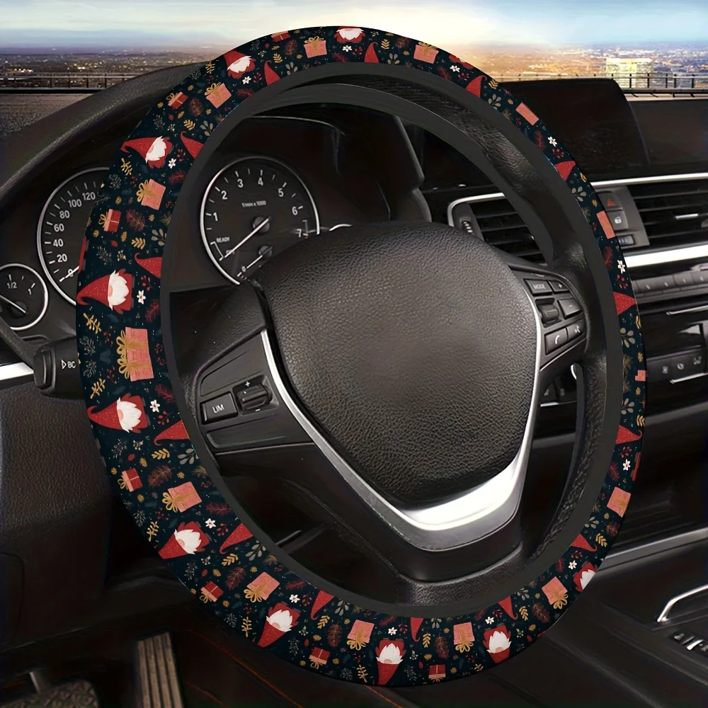 1pc Fit Steering Wheel Cover Red Golden Christmas Theme with German Meister-Like Steering Wheel Pattern German