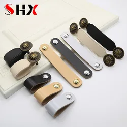 Nordic Cowhide Wardrobe Drawer Door Leather Handle Modern Pull Furniture Cabinet Door Handles Kitchen Wardrobe Cabinet Knobs