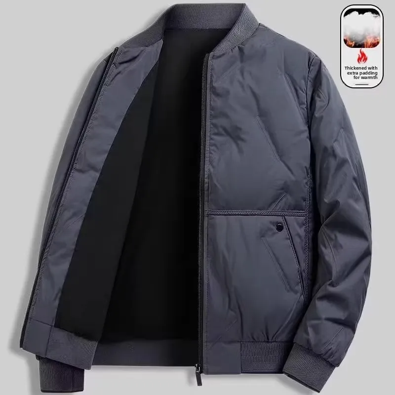 Autumn and Winter Fashion Solid Color Windproof Thickened Warm Cotton-Padded Jacket Men's Casual Loose Sports Large Size Coat