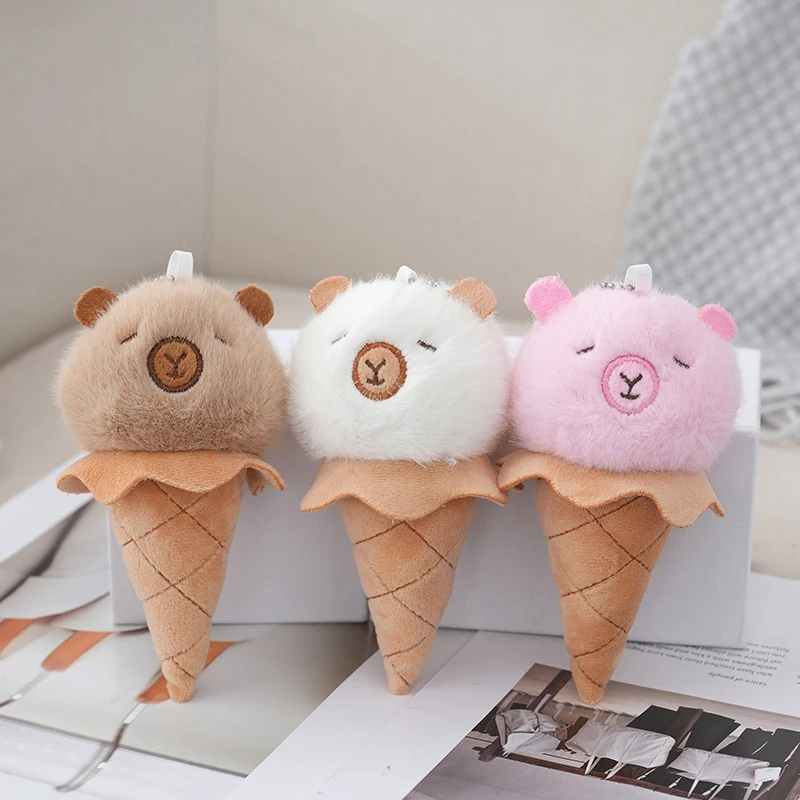 Funny Ice Cream Shape Capybara Plush Toys Keychain Cute Plush Doll Pendant Backpack Decoration Accessories Car Keyring Kids Gift