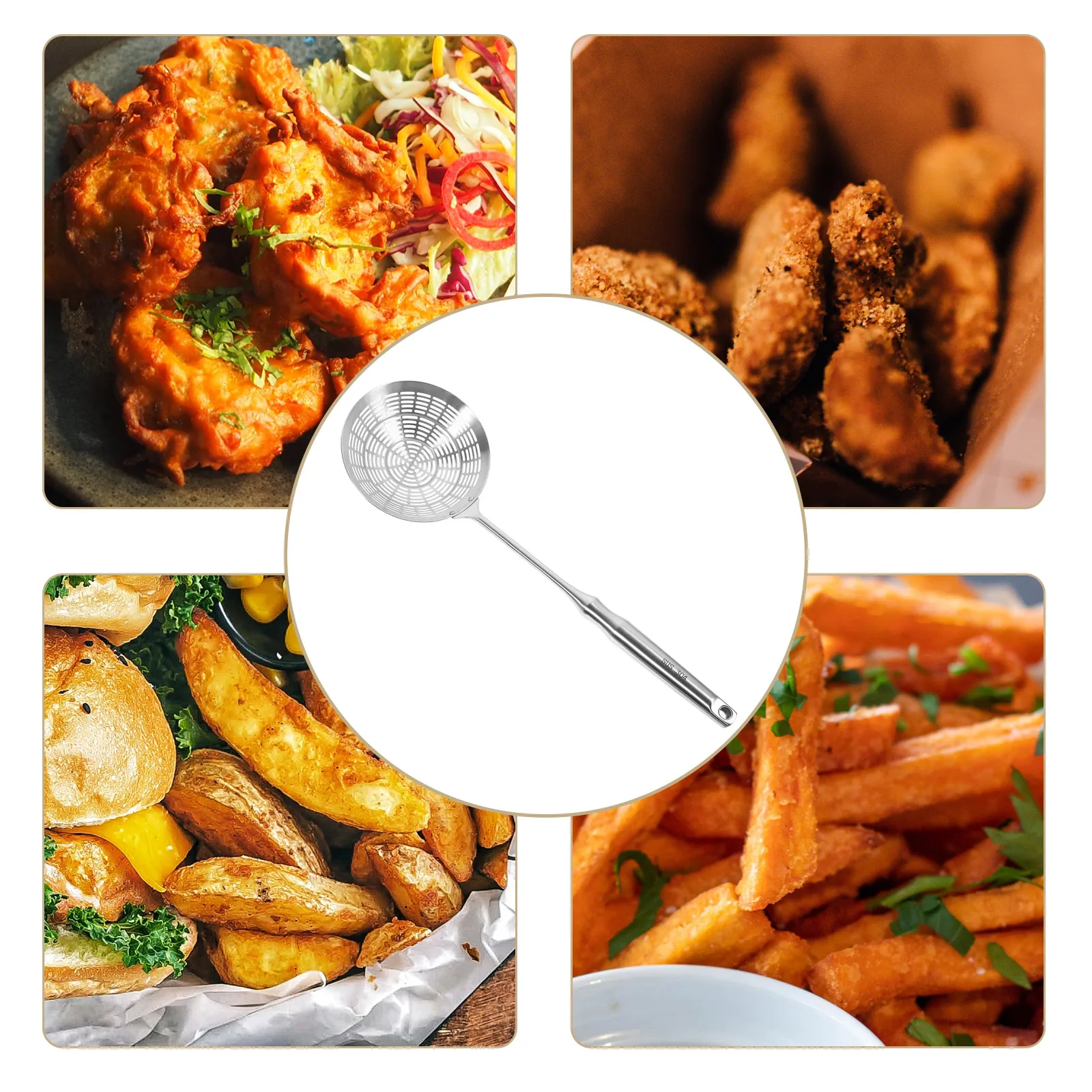 

Stainless Steel 14cm B Type 304 Mesh Strainer Punching Spoon Kitchen Skimmer Fried Food Strainer Anti Rust High