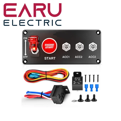 Imagen 1 del producto Panel de interruptor basculante de arranque de coche de carreras de 12V, botones de encendido y parada, palanca de luz para barco, camión marino, accesorios automotrices