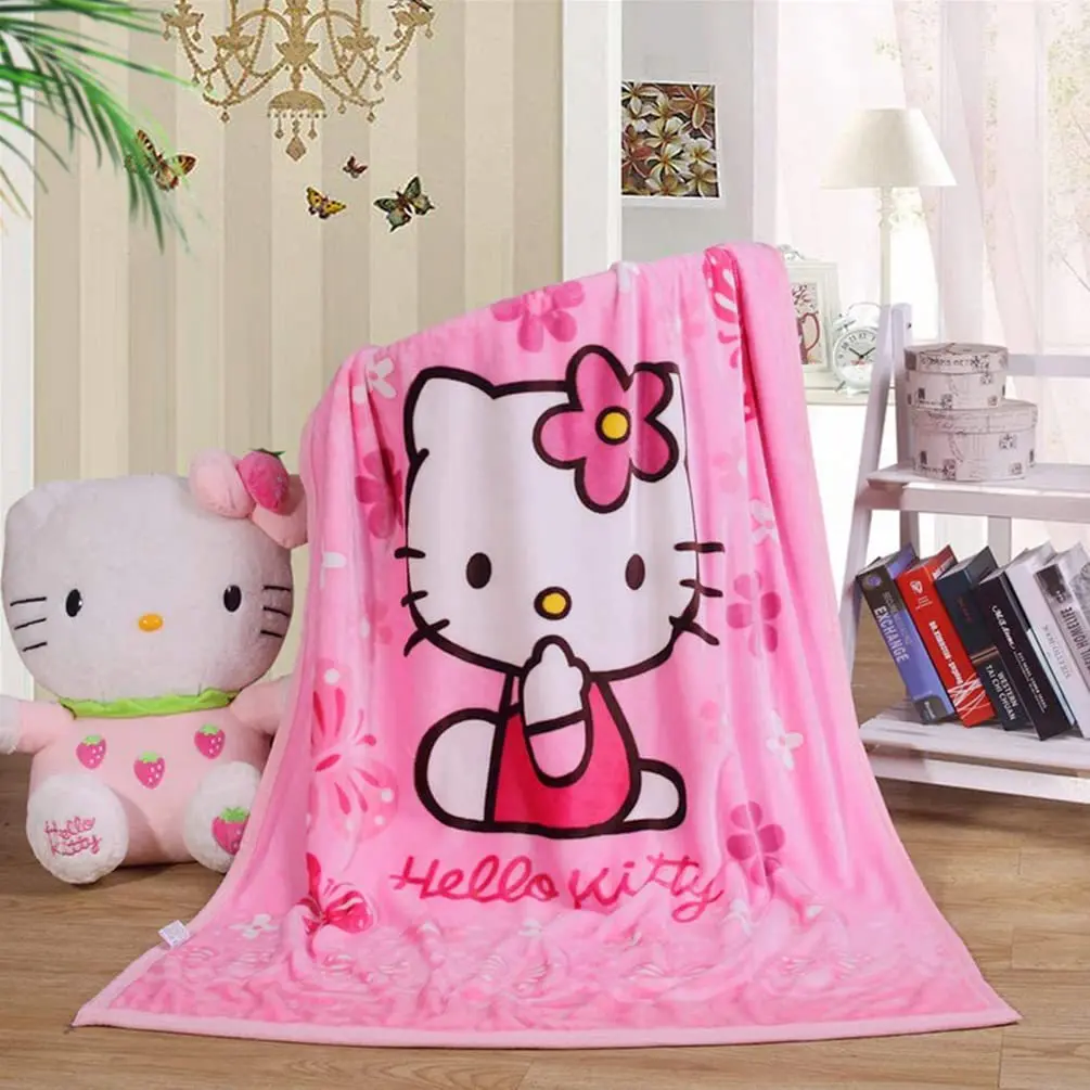 Karikatür Battaniye Sanrio Hello Kitty Kuromi Flanel Battaniye Sevimli Şekerleme Battaniye Çok Fonksiyonlu Kanepe Klima Hediye Battaniye
