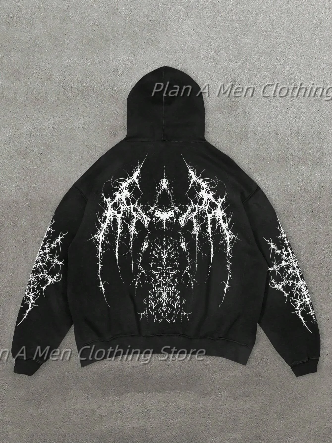 Men White Wing Print Hoodie Sweatshirt Long Sleeve Tops Oversize Y2k Hip Hop male Streetwear High Street Sweatshirt Men Clothing