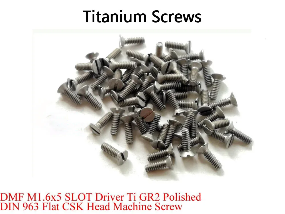 DIN 963 M1.6 Titanium screw M1.6x3 M1.6x4 M1.6x5 M1.6x6 M1.6x8 M1.6x10 M1.6x12 Flat Head slotted driver Ti GR2 Screw