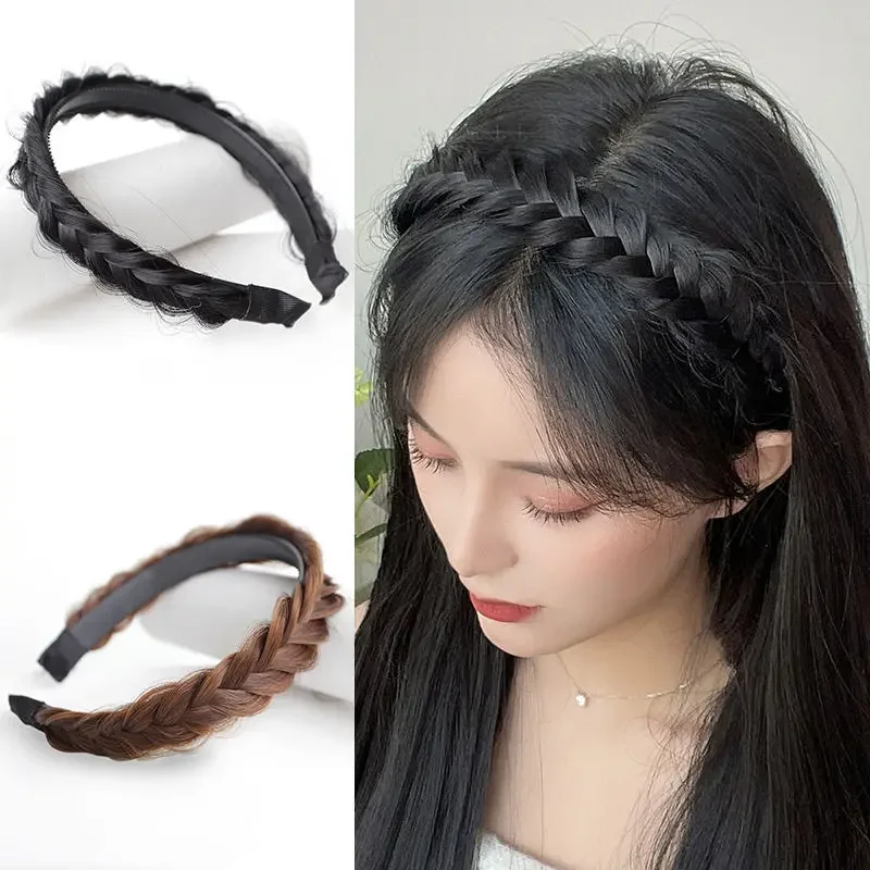 Moda Twist Braid Peruka Opaska na głowę Kobiety Ręcznie robiony warkocz Fishbone Opaska do włosów Plecione nakrycie głowy Akcesoria do włosów dla