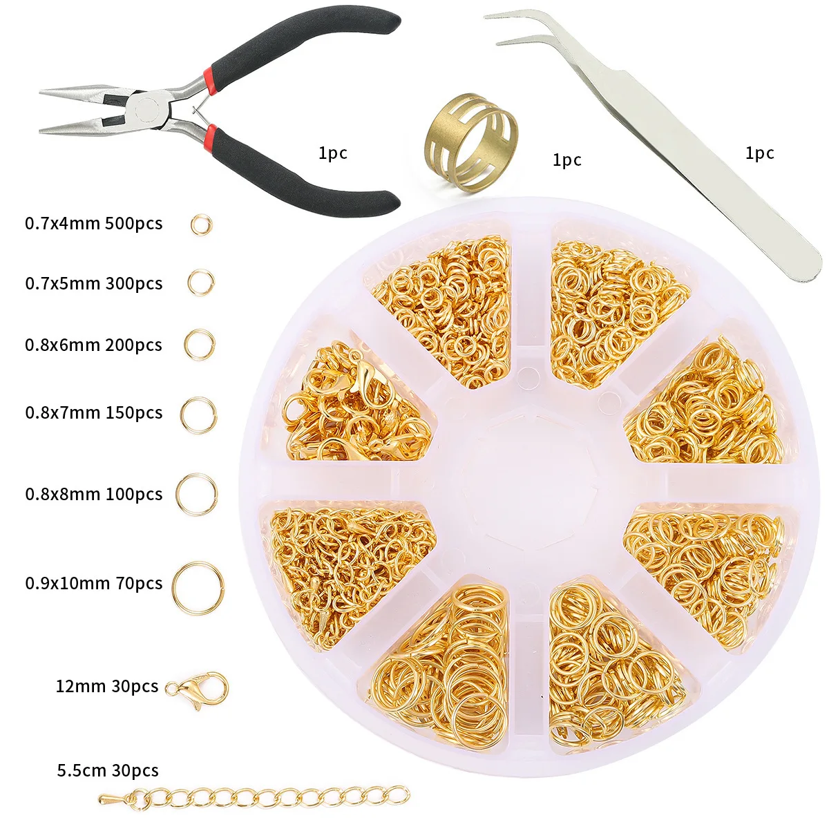 

Phinus 1200P Gold Jump Rings Kit - With Pliers, Assorted Sizes for Jewelry Making, Necklace, Keychains, Earrings & DIY Crafts