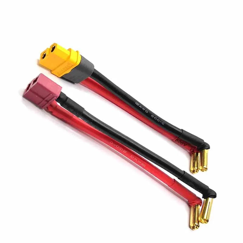 1PCS RC Battery Adapter Cable 4mm 5mm Right Angle Welded Banana Male Plug to XT60 T-plug Female Connector with 12AWG 10cm Wire