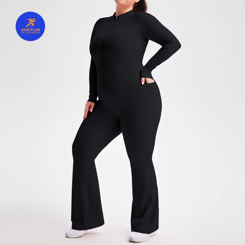 SVETLIN EU US Size High Quality Bodysuit Active Fitness Sports Workout Cycling Gym Plus Size Zipper Long Sleeve Jumpsuit