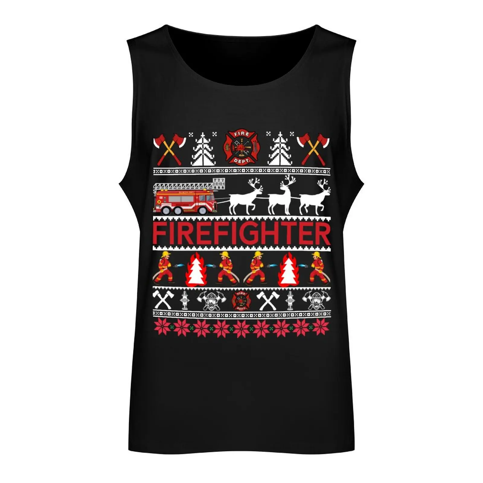 Firefighter Ugly Christmas Sweater Tee Shirt Gifts Tank Top sleeveless man shirts Gym wear