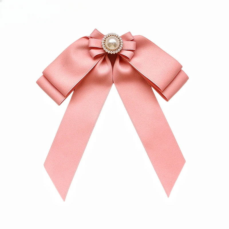 Koreanische Stoff Bogen Broschen für Frauen Rosa Spitze Solide Kristall Perle Kragen Pins College Stil Mode Schmuck Abzeichen Zubehör – Detail 5