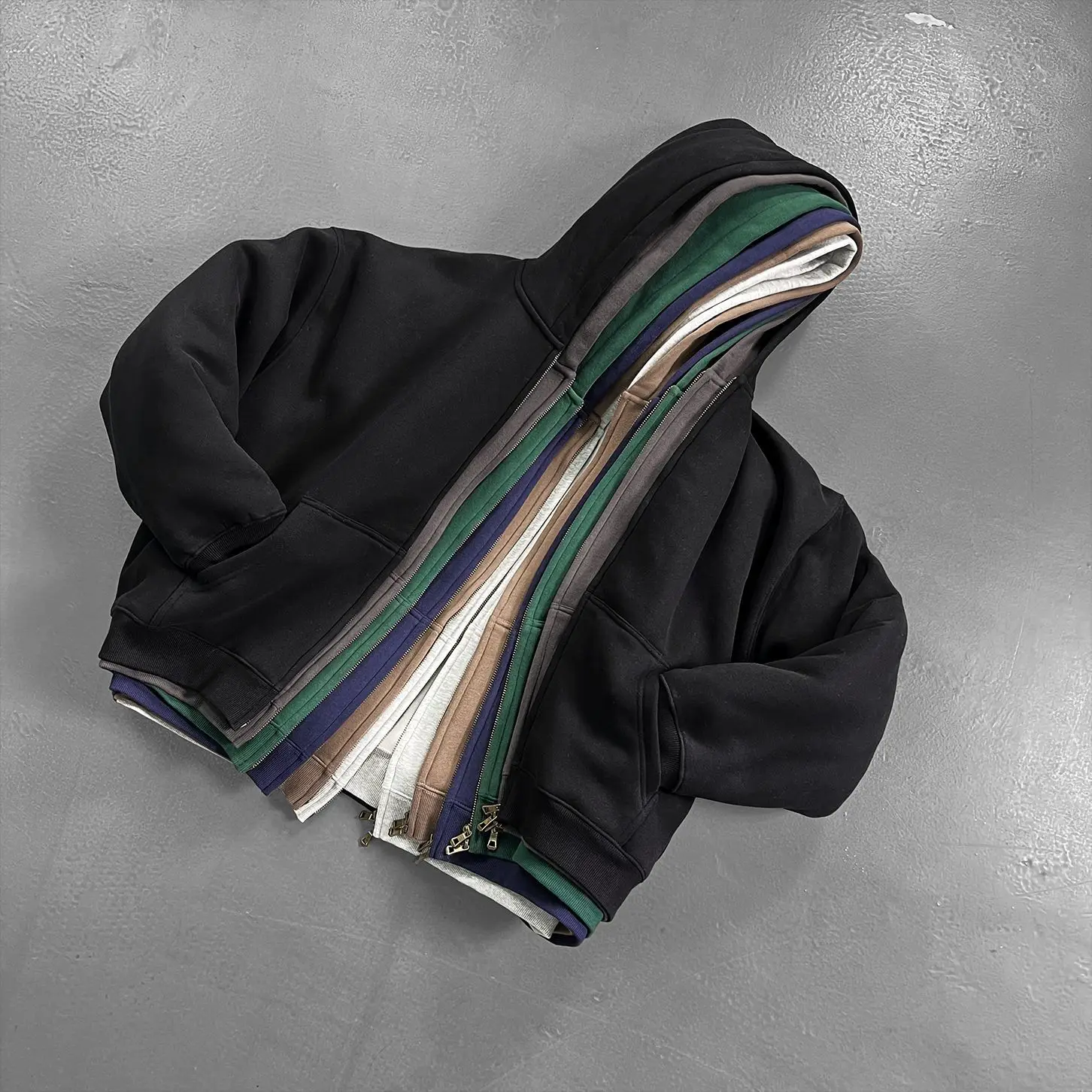 

Autumn Winter Unisex Boxy Hoodie 370g Fleece Lined Bidirectional Zipper Pullover Sweatshirt Oversized Zip-Up Jacket Men Women