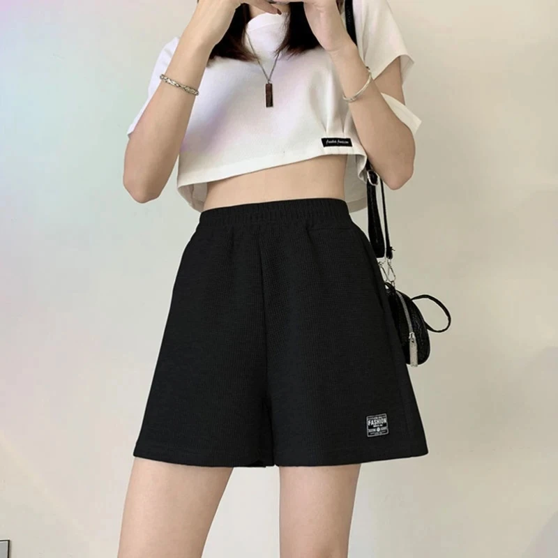 

2025 New Waffle Summer Comfortable Casual Sports Shorts Women's Summer Loose Home Pajama Pants Wear Pocket Shorts