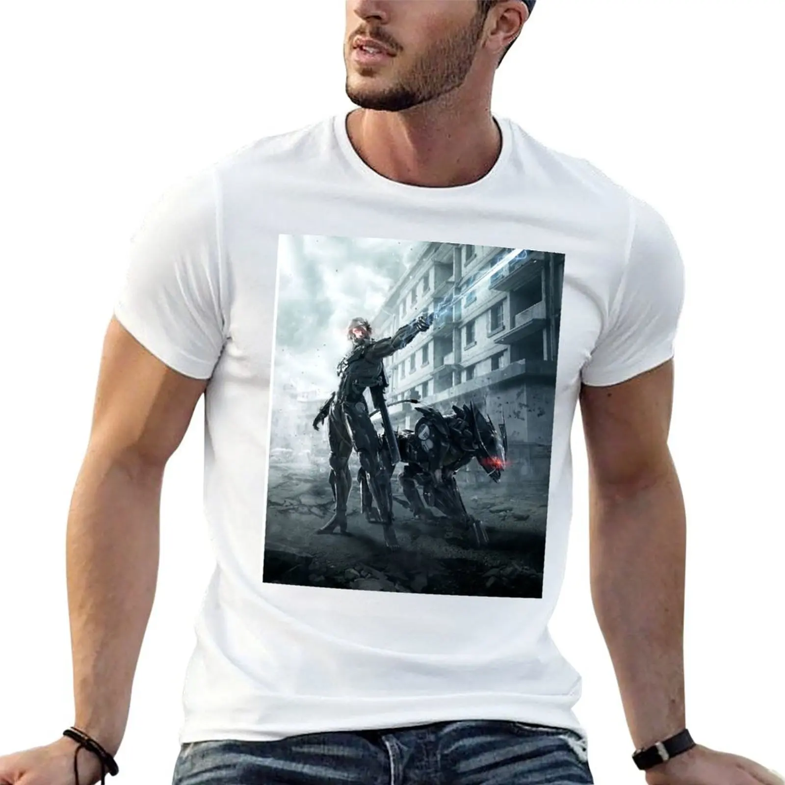 

Metal Gear Rising Raiden _amp_ Bladewolf Graphic T-Shirt man t shirt heavy cotton funny t shirts man cotton tshirt 100% T-shirt
