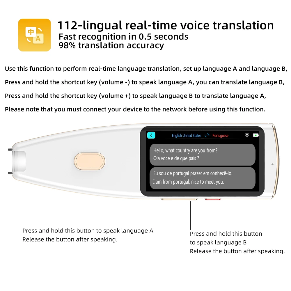 New 112 Languages Translator Pen Scanner 12 Languages Instant Text Scanning Reading Translator Device for Business Travel Abroad