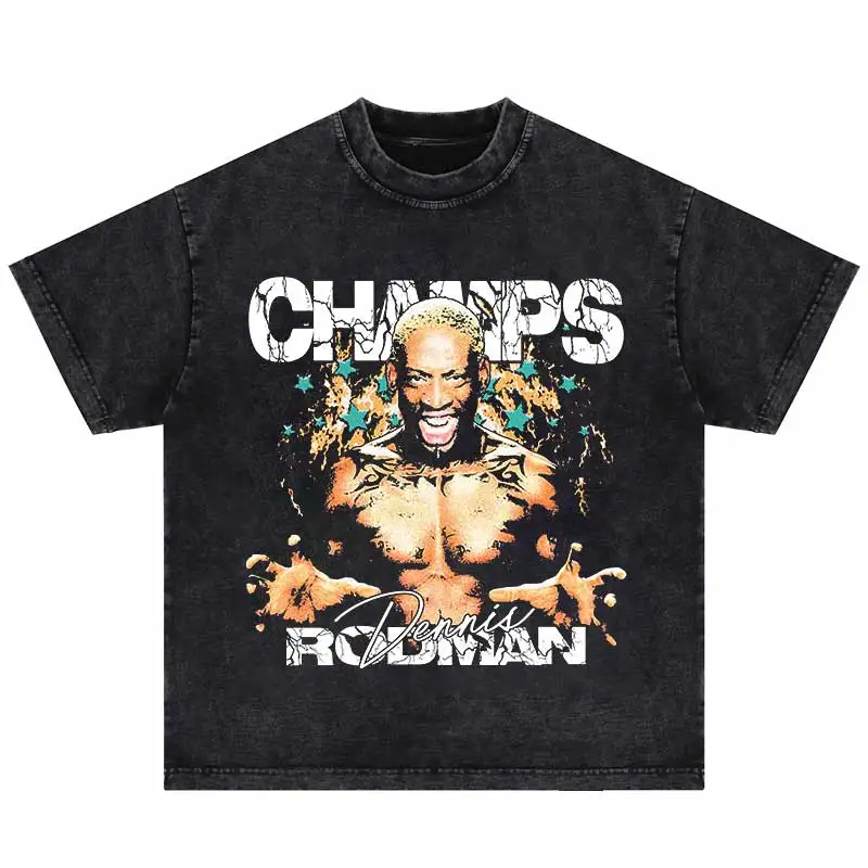 Hiphop Heren Tops Portret Grafisch Bedrukt T-Shirt Vintage Katoenen Streetwear Oversized Dennis Rodman Tshirt Casual Heren Tees