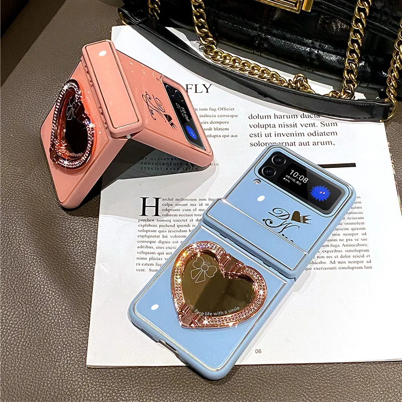 For Samsung Galaxy Z Flip 4 Case Love Stand Mirror Hinge Protection Shockproof Hard Case For Zflip 3