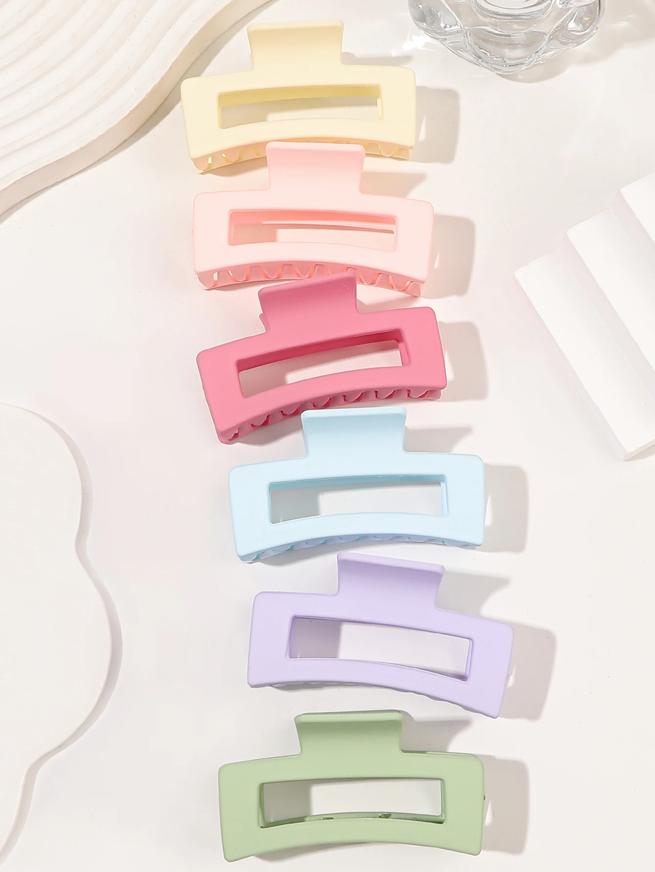 6 Pcs Large Multicolored Rectangle Hair Claw Clips Strong Hold Claw Clips Accessories for Women Girls Thin Thick Hair