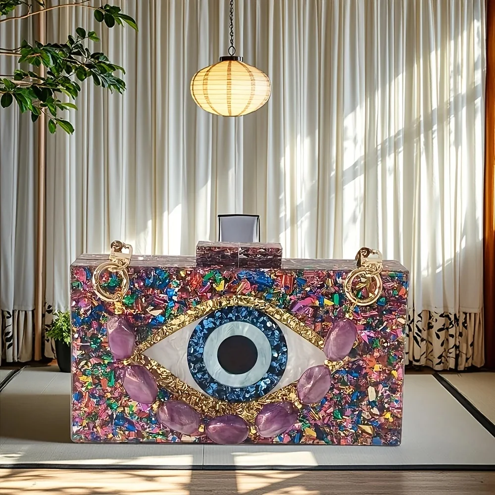 

Женская вечерняя женская сумка с клапаном для глаз, разноцветная коробка, клатч, блестящий кошелек, сумки через плечо, акриловый клатч, кошельки