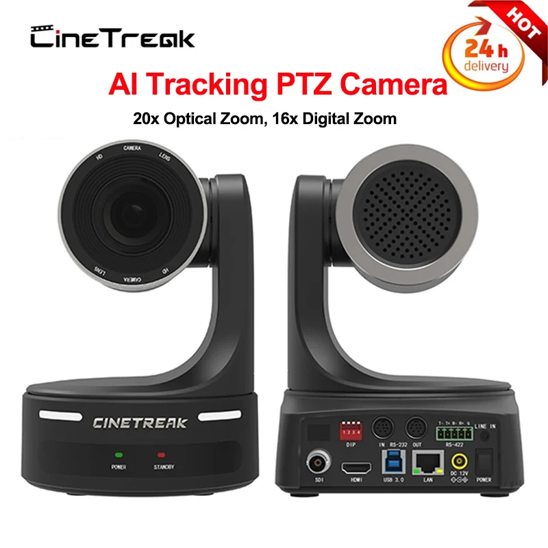 Cinetreak AI Tracking PTZ Camera 1080P@60fps 20x Optical Zoom, 16x Digital Zoom, DC & PoE Power Support For Live Streaming