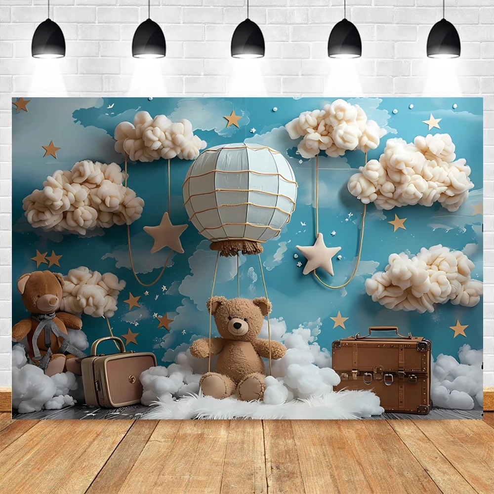 Balloon Bear Baby Birthday Backdrops for Photography Boy Girl\'s Photo Photographic Party Decor Background Photo Studio Shoots