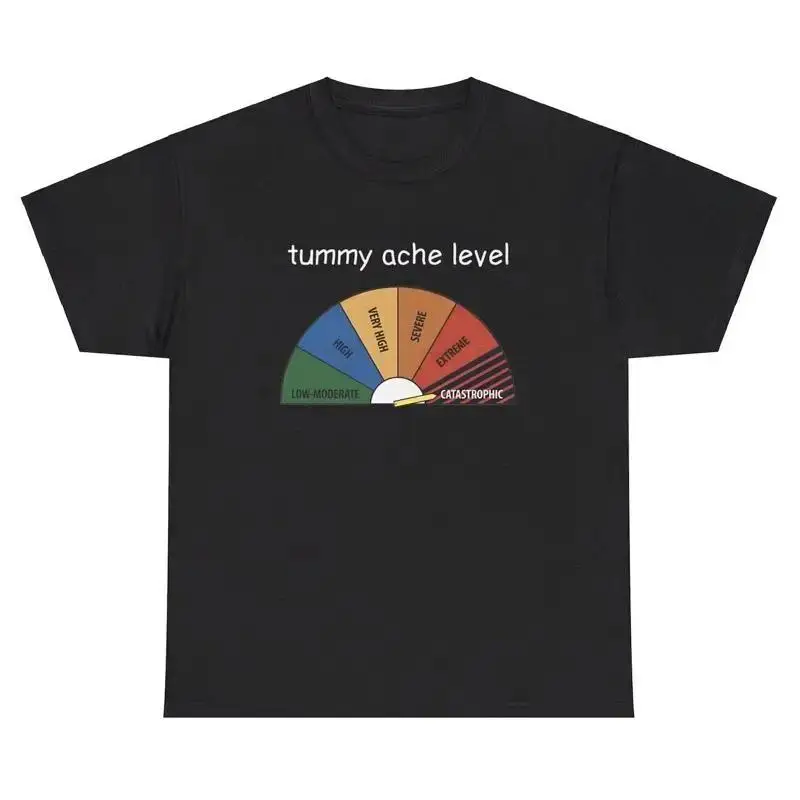 Tummy Ache Level Catastrophic T Shirt Funny My Tummy Hurts Silly Meme Gift Tee