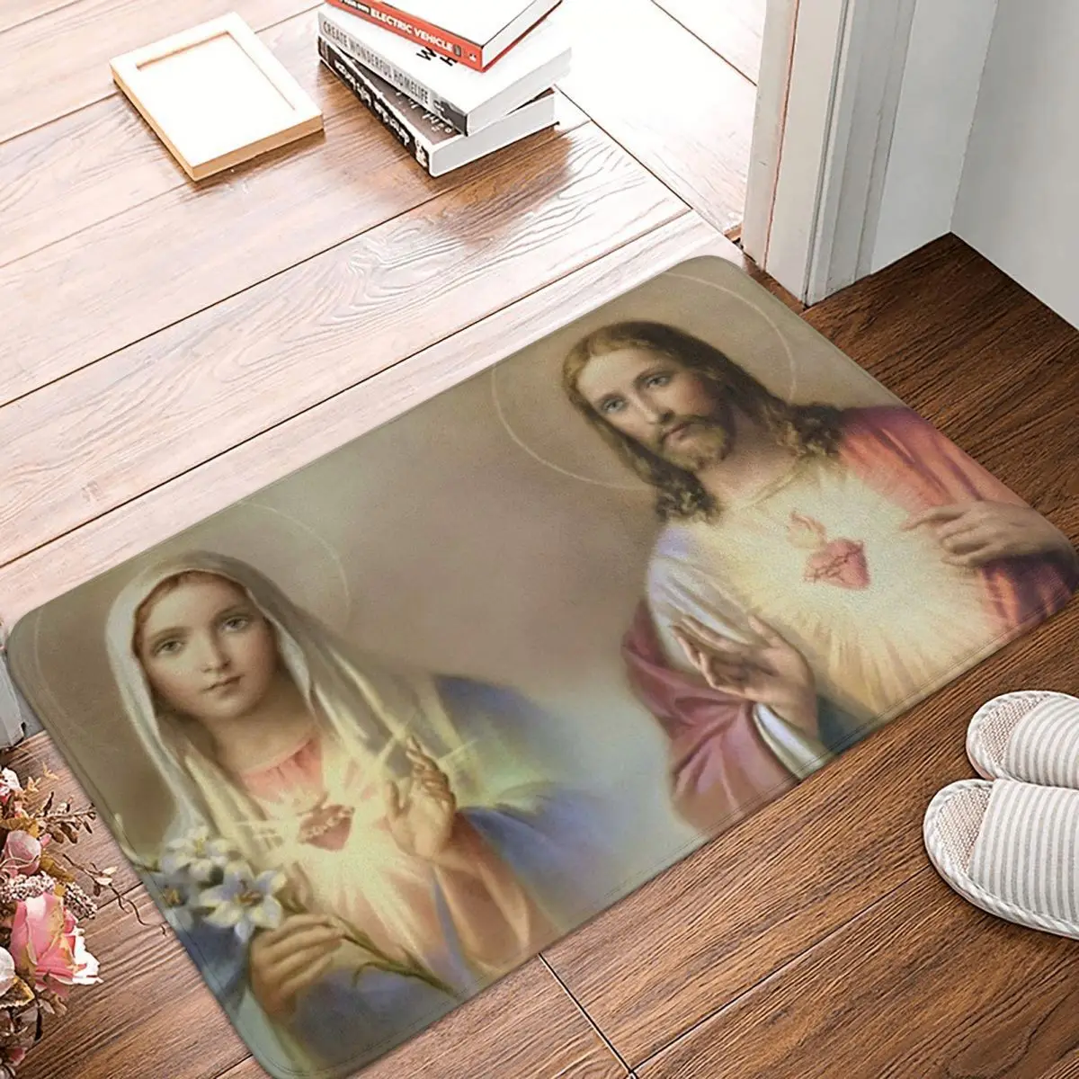 Sacred Heart Jesus Immaculate Mary Religious Poster Anti-slip Doormat Floor Mat Carpet Rug for Kitchen Home Balcony Footpad Mats