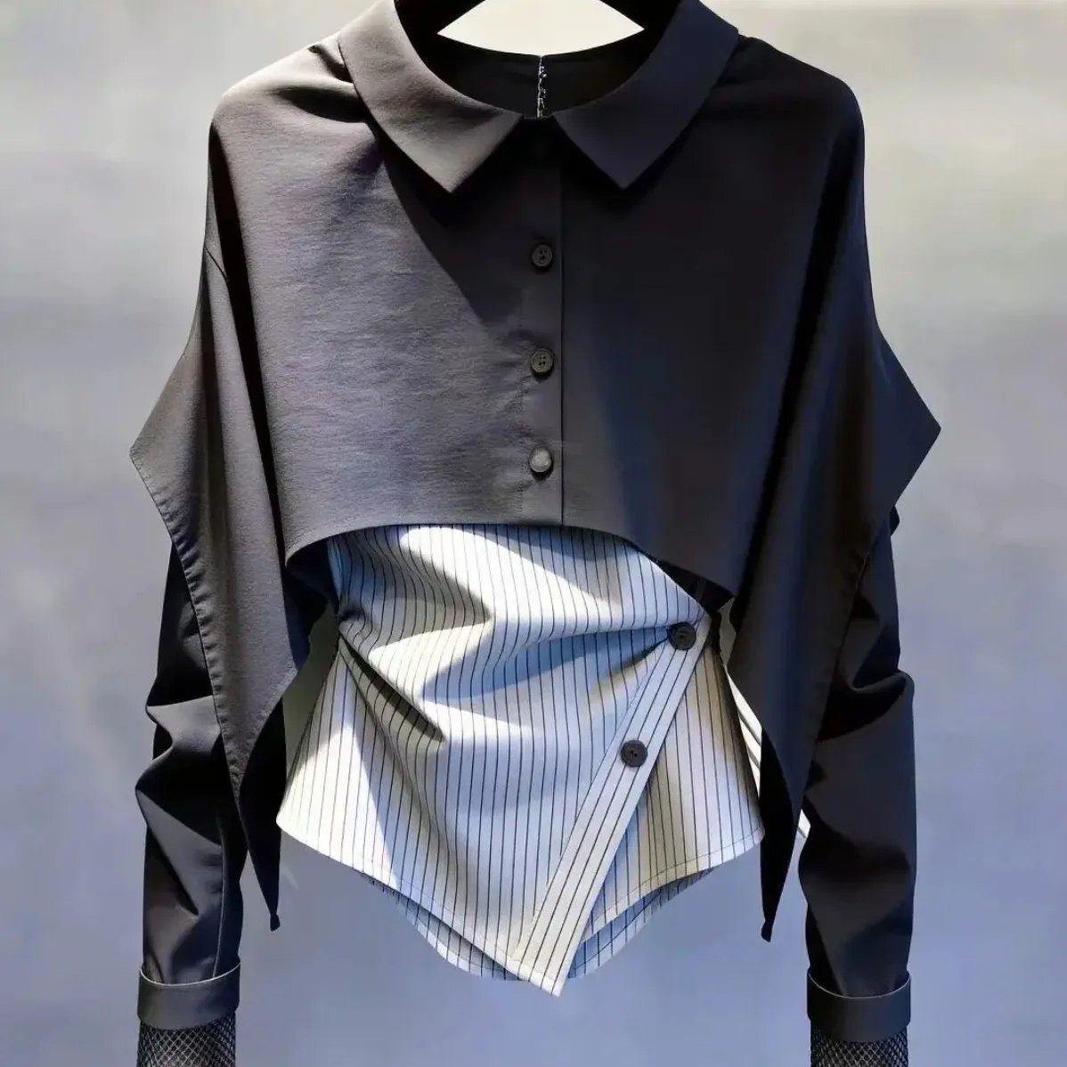 Gray Casual Elegant Women's Shirt Design Sensation  Style Autumn 2026 Fashion Slimming Commute Simple Breathable Polyester