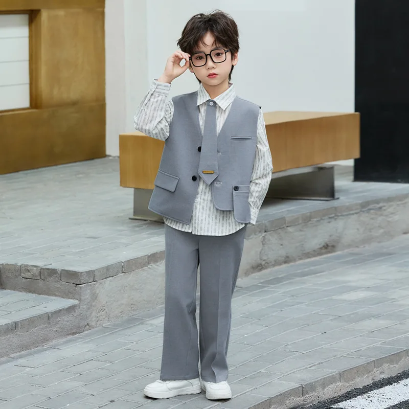 Children's Vest Set Handsome Boys' Host Speech Formal Wear Piano Performance Outfit Flower Boy Wedding Suit