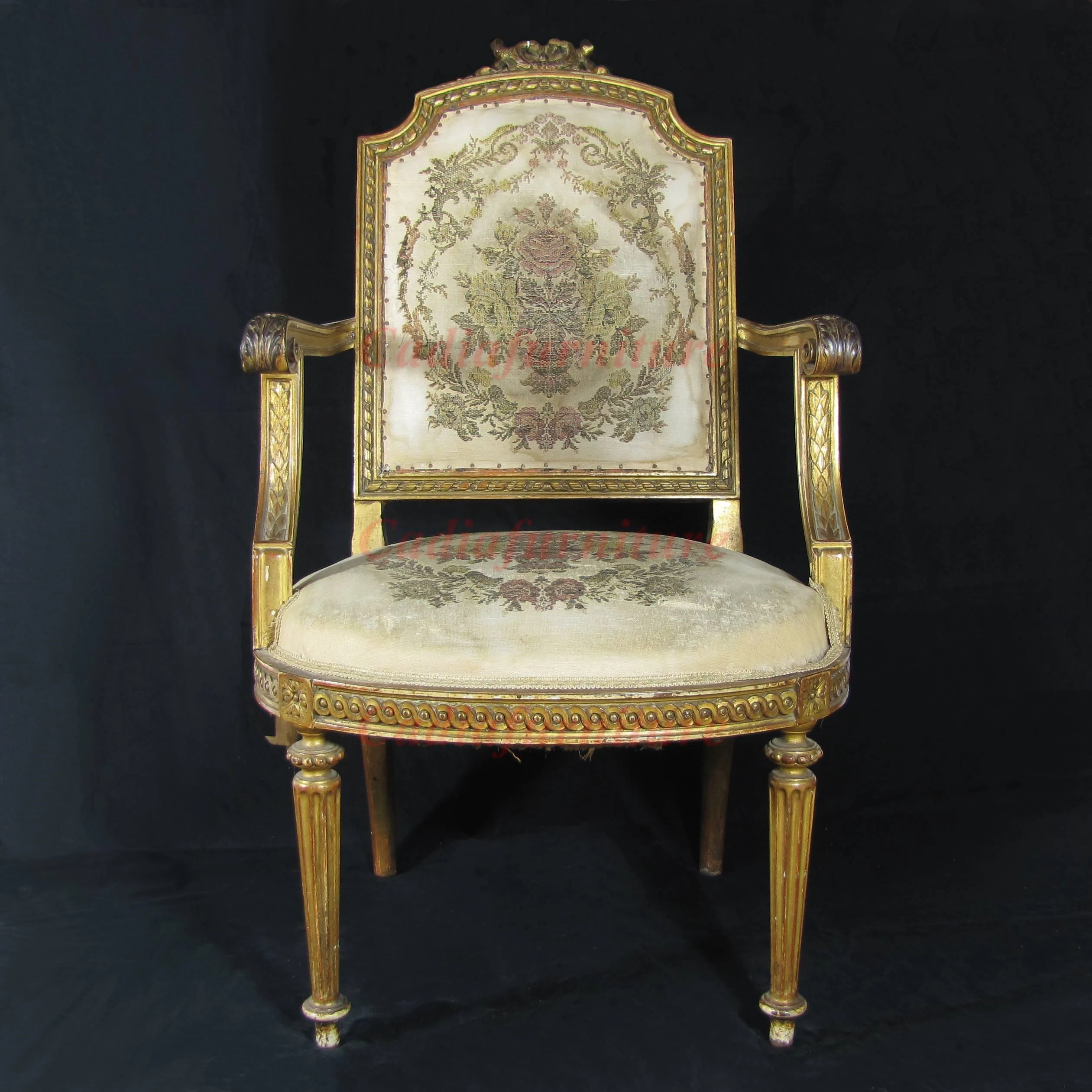 Antique English Gold Paint Fabric Armchair Pure Hand Carved  French Luxury Style Living Room Furniture Leisure Chairs