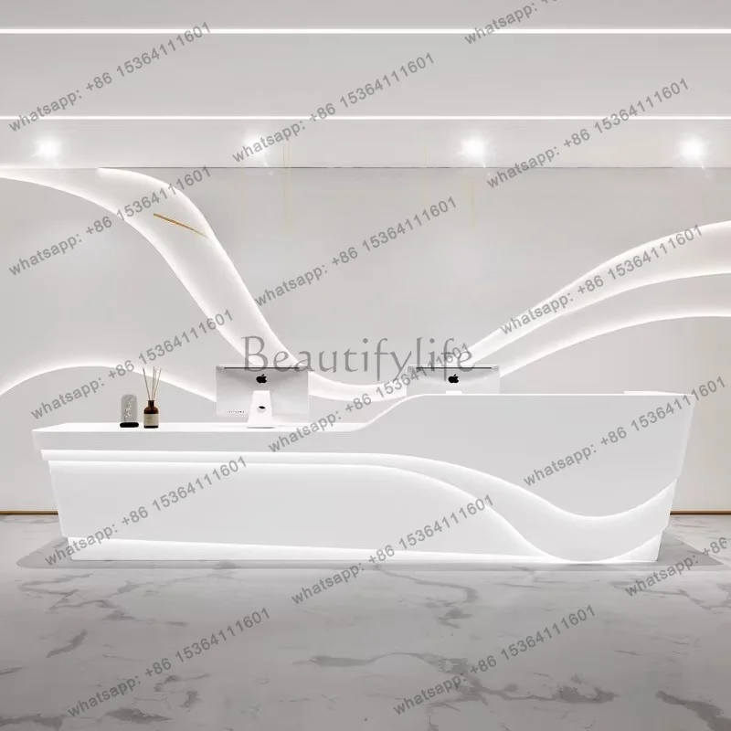 

LJY Modern Executive Reception Desks Welcome Display Beauty Salon Reception Desks Luxury Design Mostrador Commercial Furniture