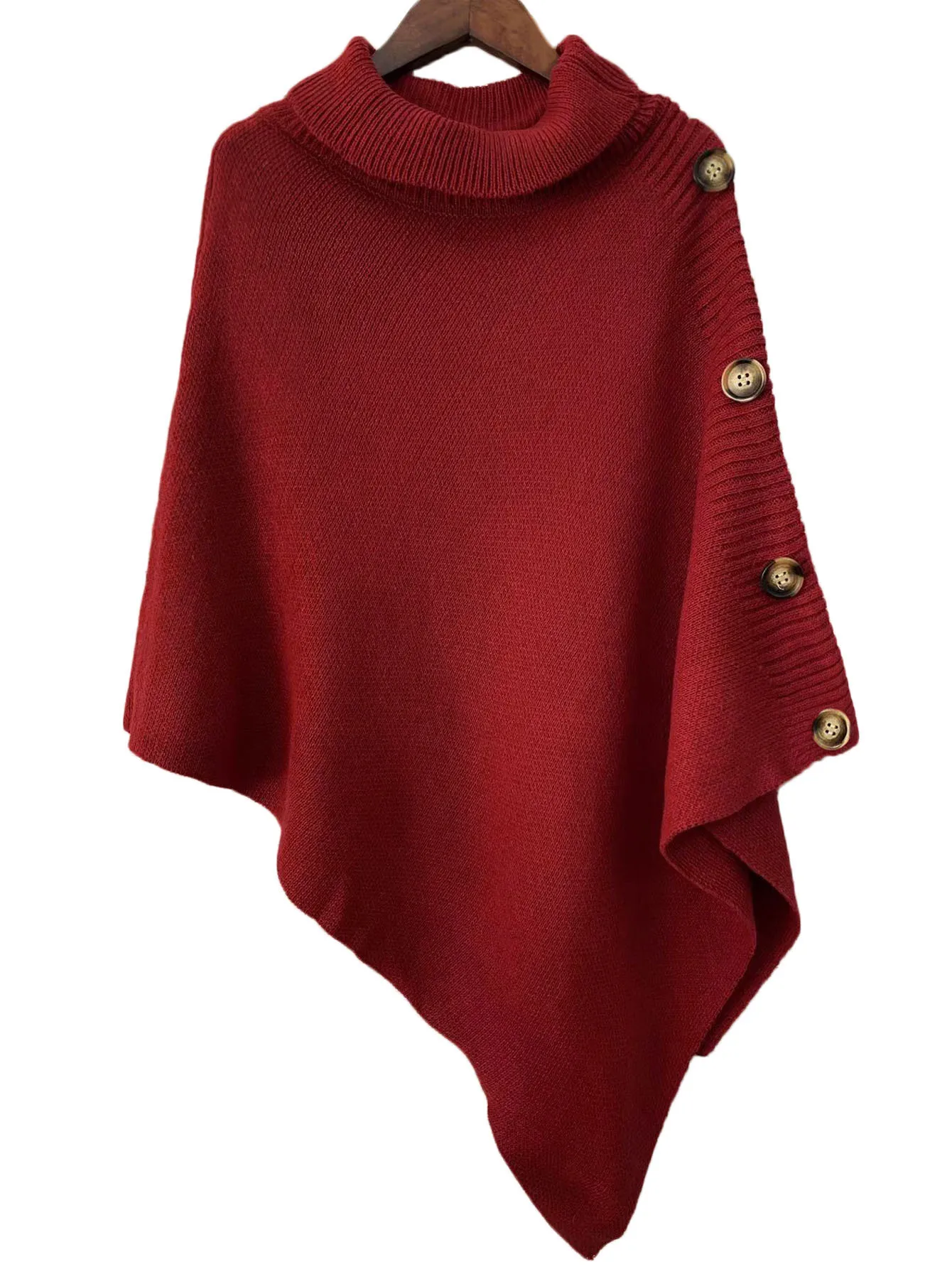 Jersey de punto asimétrico sin mangas con botones laterales y cuello de tortuga para mujer, suéter de capa cálido y pesado para invierno