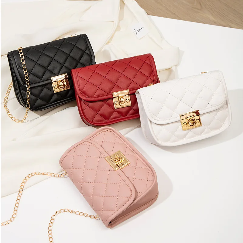 New Personalized Diamond Grid Women's Bag, Fashionable Single Shoulder Cover Lock Small Square Bag, Elegant and Simple Chain Bag