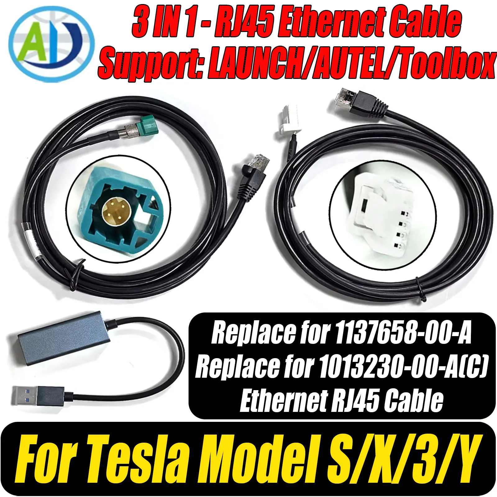 Ethernet Connector for Tesla Model 3/Y/X/S Coding Ethernet Diagnostic Connector for LAUNCH/AUTEL/Toolbox ENET Cable for Tesla