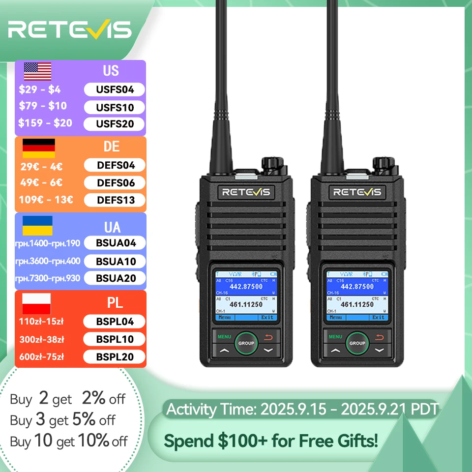 

Retevis RB658 Walkie Talkie APP Control Long Range Walkie-talkie Bluetooth 5.0 UHF Professional Communication Radio for Camping