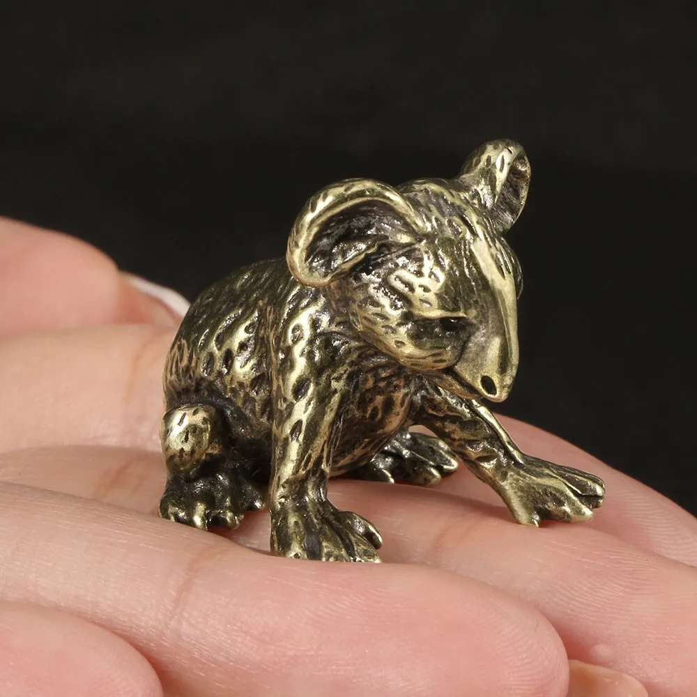 Solid Brass Crouching Koala Small Ornament Cute Animal Figurine Desk Display Vintage Collectible Home Decor Ornament Gift