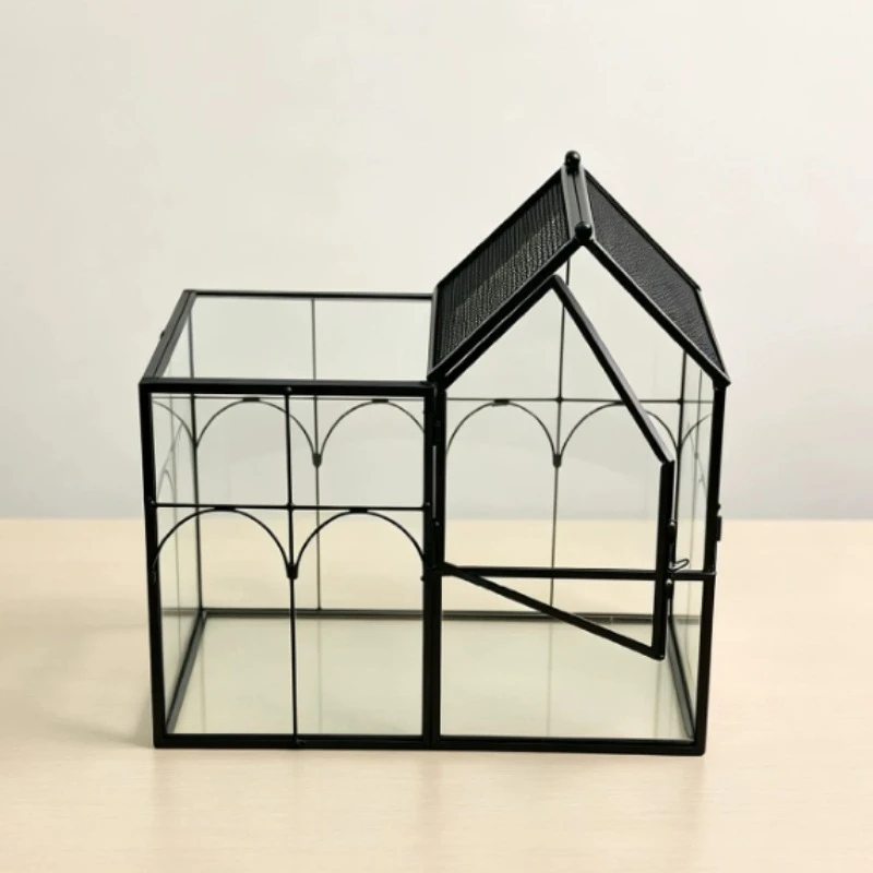 House Shaped Glass Terrarium, Reptile Breeding Box for Jumping Spider Mantis Insect Habitat Decor
