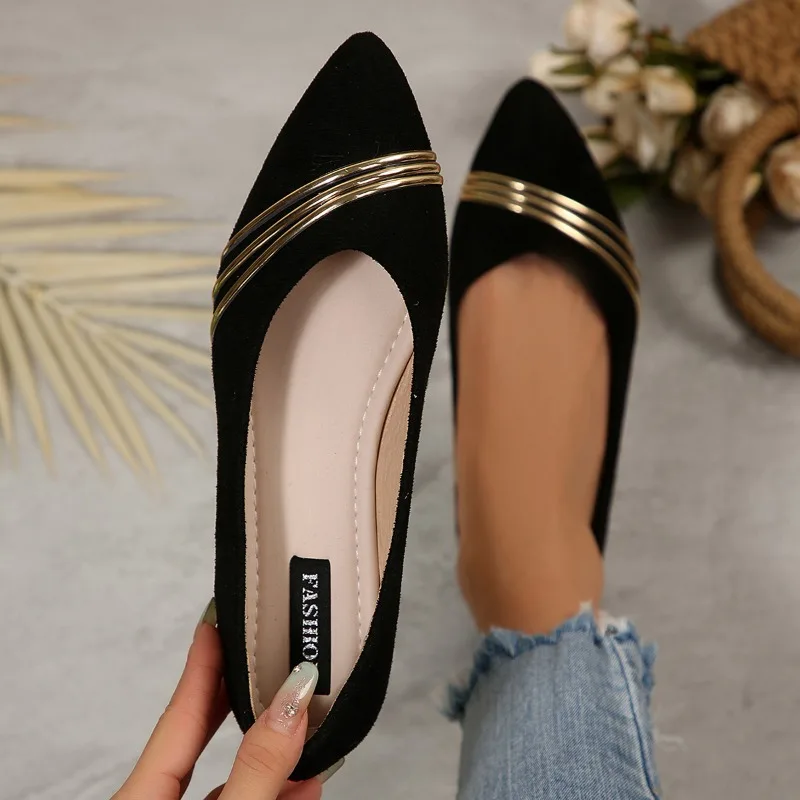 Pointed Toe Single Shoes Women Spring 2025 New Flat Shoes Soft Sole Black