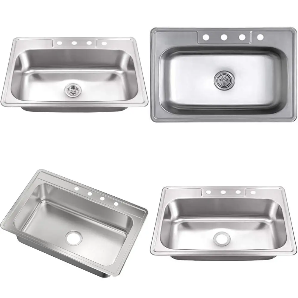 

Stainless Steel 33 Top Mount Drop-In Single Bowl Kitchen Sink with 4 Holes and Self Rimming Design