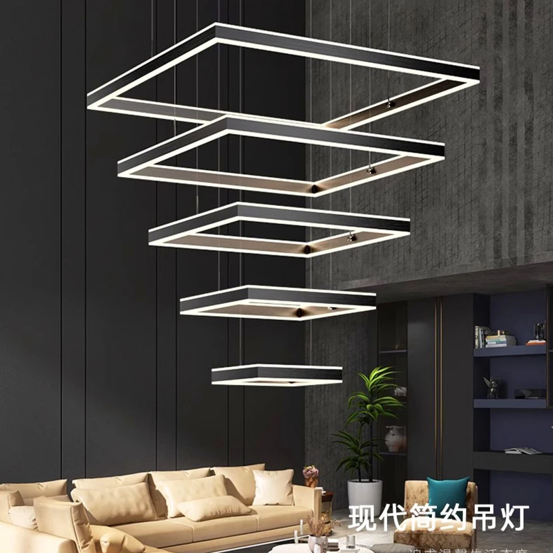 ความคิดสร้างสรรค์ทางศิลปะของอเมริกันสีดำสแควร์อะคริลิค LED โคมไฟระย้าเพดานสำหรับห้องนั่งเล่นภายในบ้านแสงหรี่แสงได้