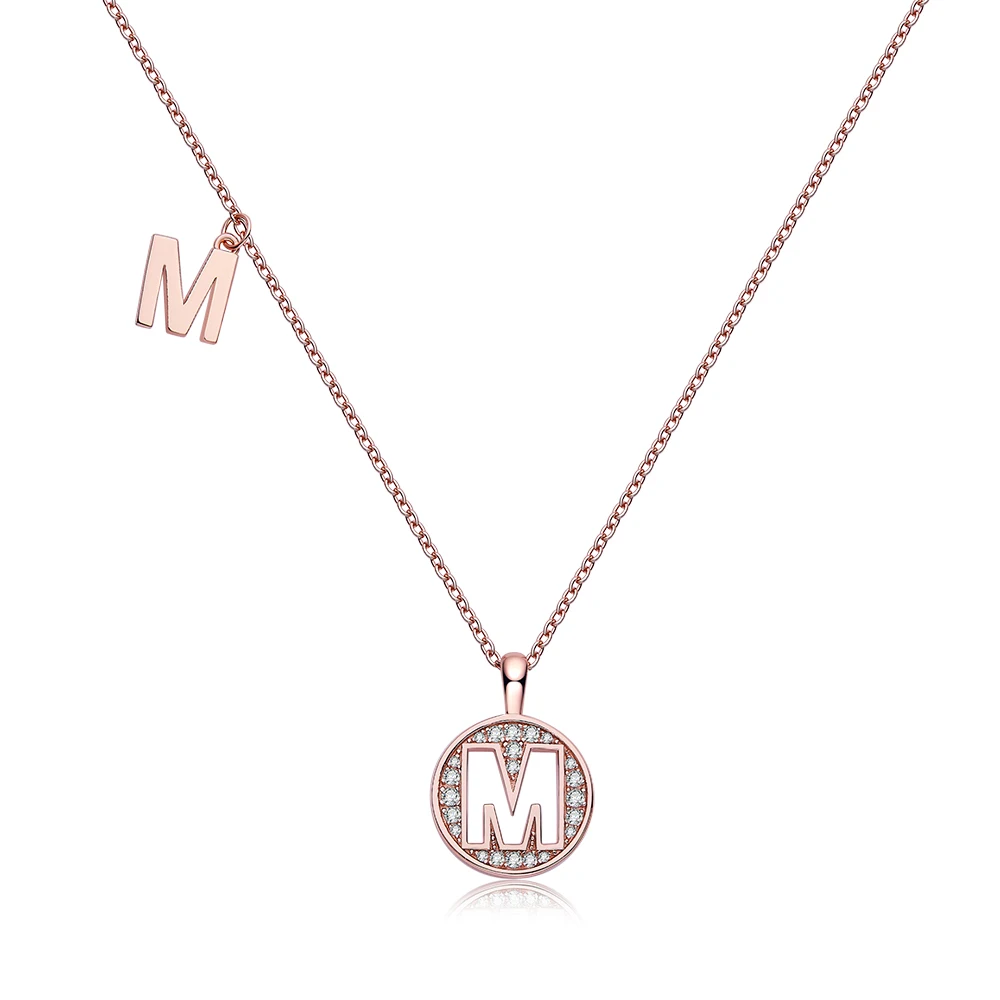 

Full Moissanite Letter Pendant Rose Gold Color S925 Sterling SIlver Initial M Letter Necklace With Chain For Women Jewelry Gift