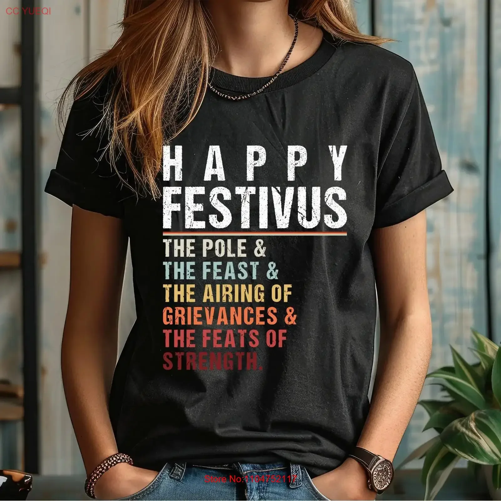 Футболка Happy Festivus: Ретро-стиль, винтажная, с эффектом потертости, дышащая, модная, для праздничного рождественского сезона, уличная одежда