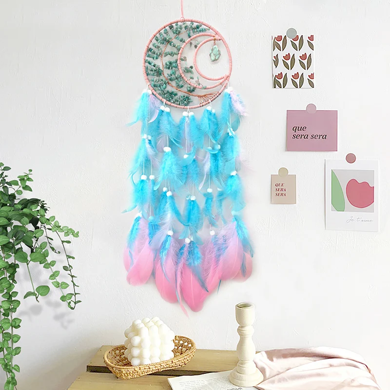 Crystal Stone Handmade Feathers Wind Chimes Dream Catcher Bedroom Hanging Ornaments Wall Pendants For Festival Gits Home Decor